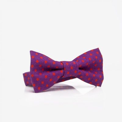 Fioletowa mucha dla chłopca w groszki